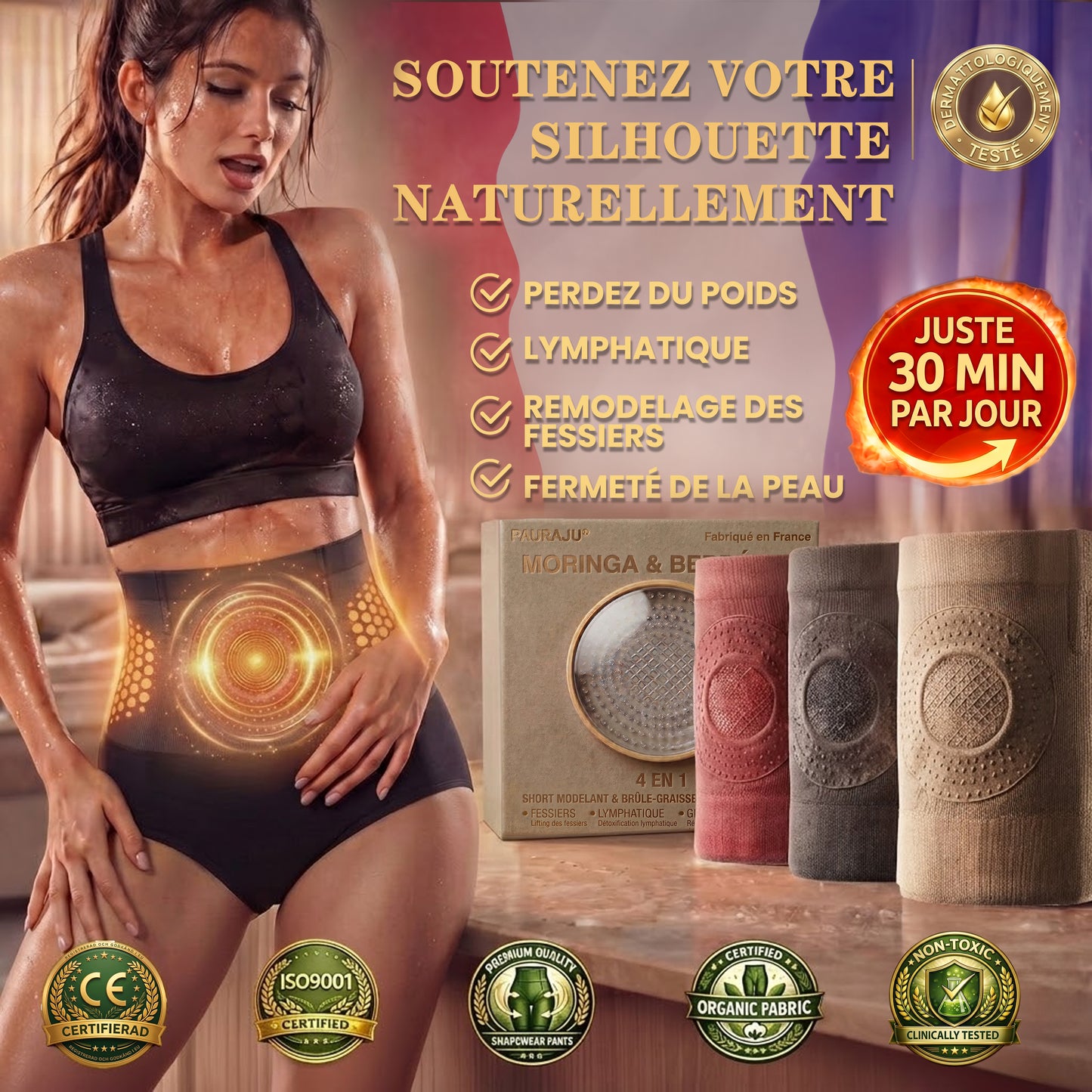 Boutique Officielle | 🏅 𝐏𝐀𝐔𝐑𝐀𝐉𝐔® 2026 Short Sculptant & Brûle-Graisses 4-en-1 aux Micro-Particules de Moringa & Berbérine  🌺